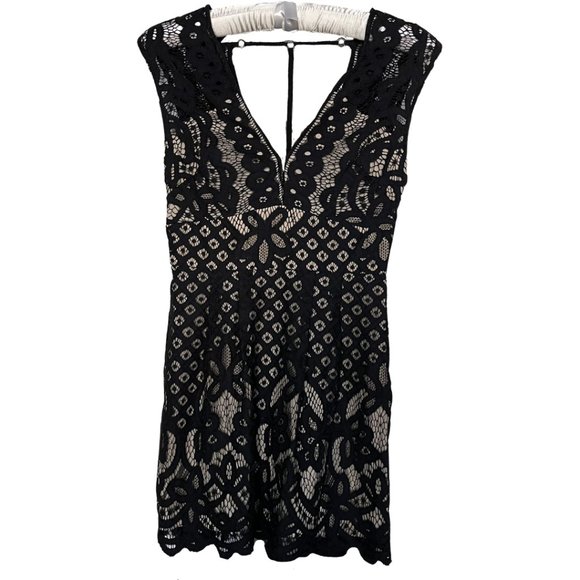Free People One Million Lovers Lace Dress, Black & Nude, Size 2 - Picture 2 of 6